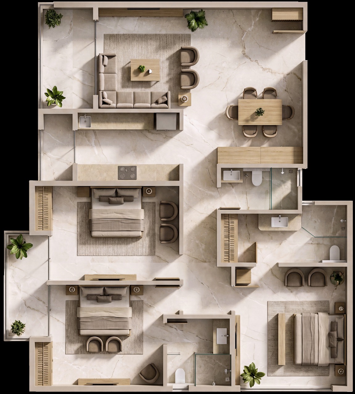 3 BHK Flat floor plan